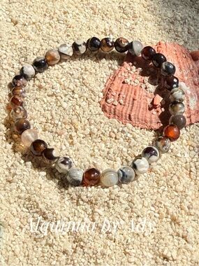 Brown, Cream & Amber Agate Stretch Bracelet